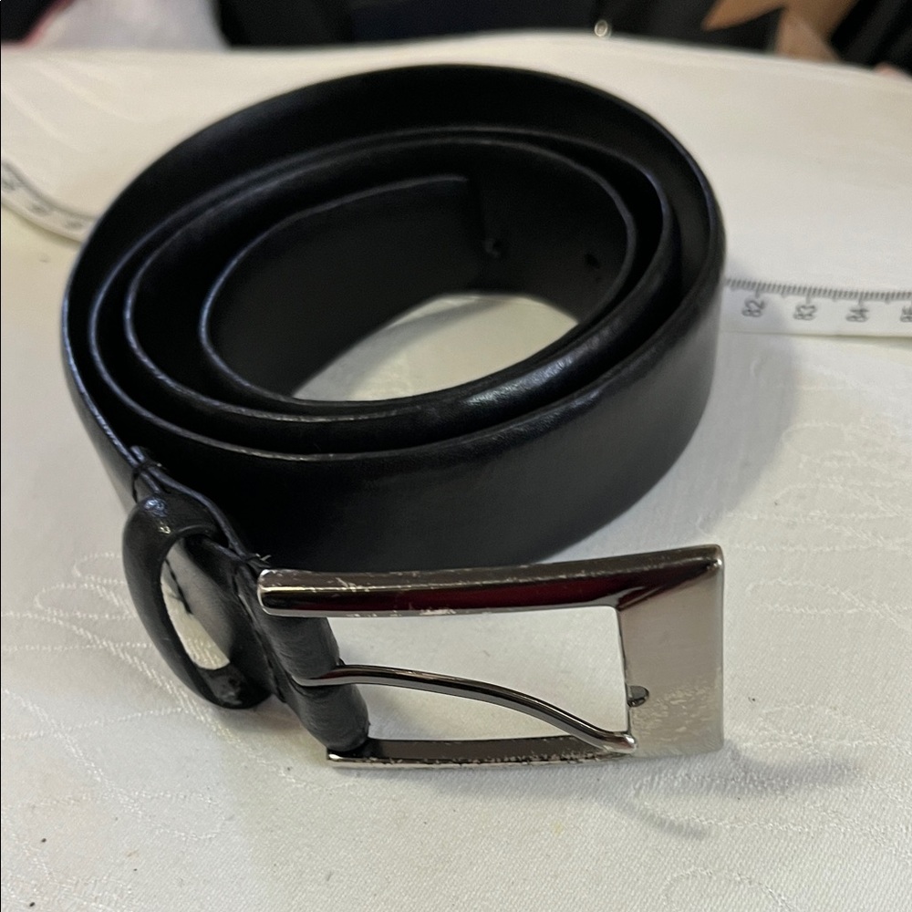 Classic Black Leather Belt with Silver Buckle